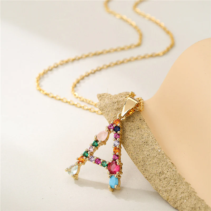 Rainbow Gemstone Initial Necklace