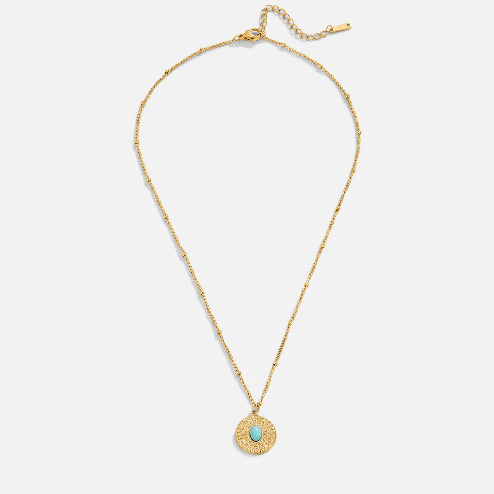 Turquoise Stone Coin Necklace