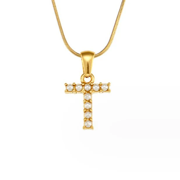 Letter Pearl Charm Necklace