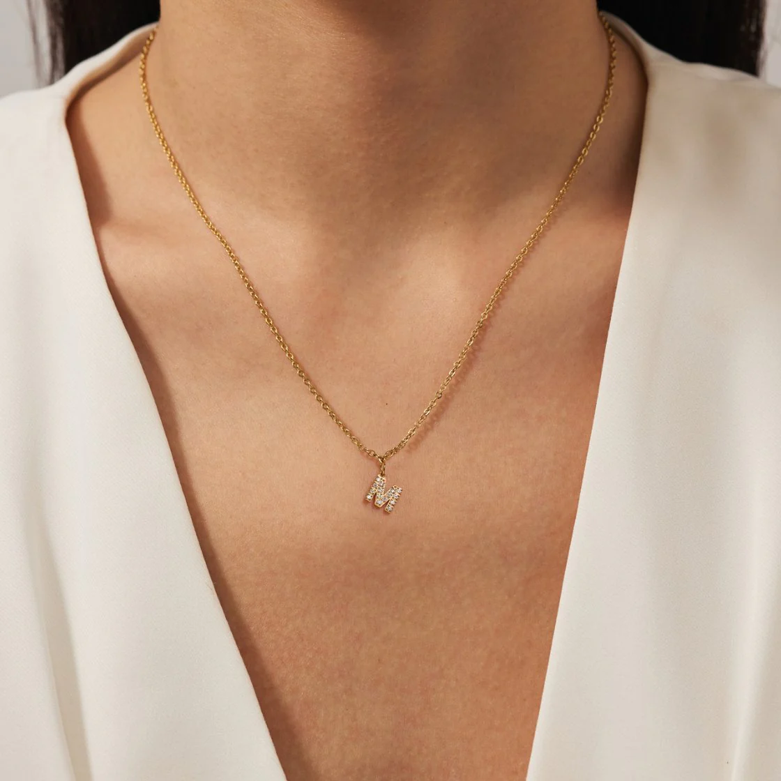 Crystal Letter Charm Necklace