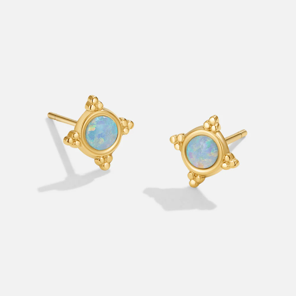 Vintage Blue Opal Stud Earrings