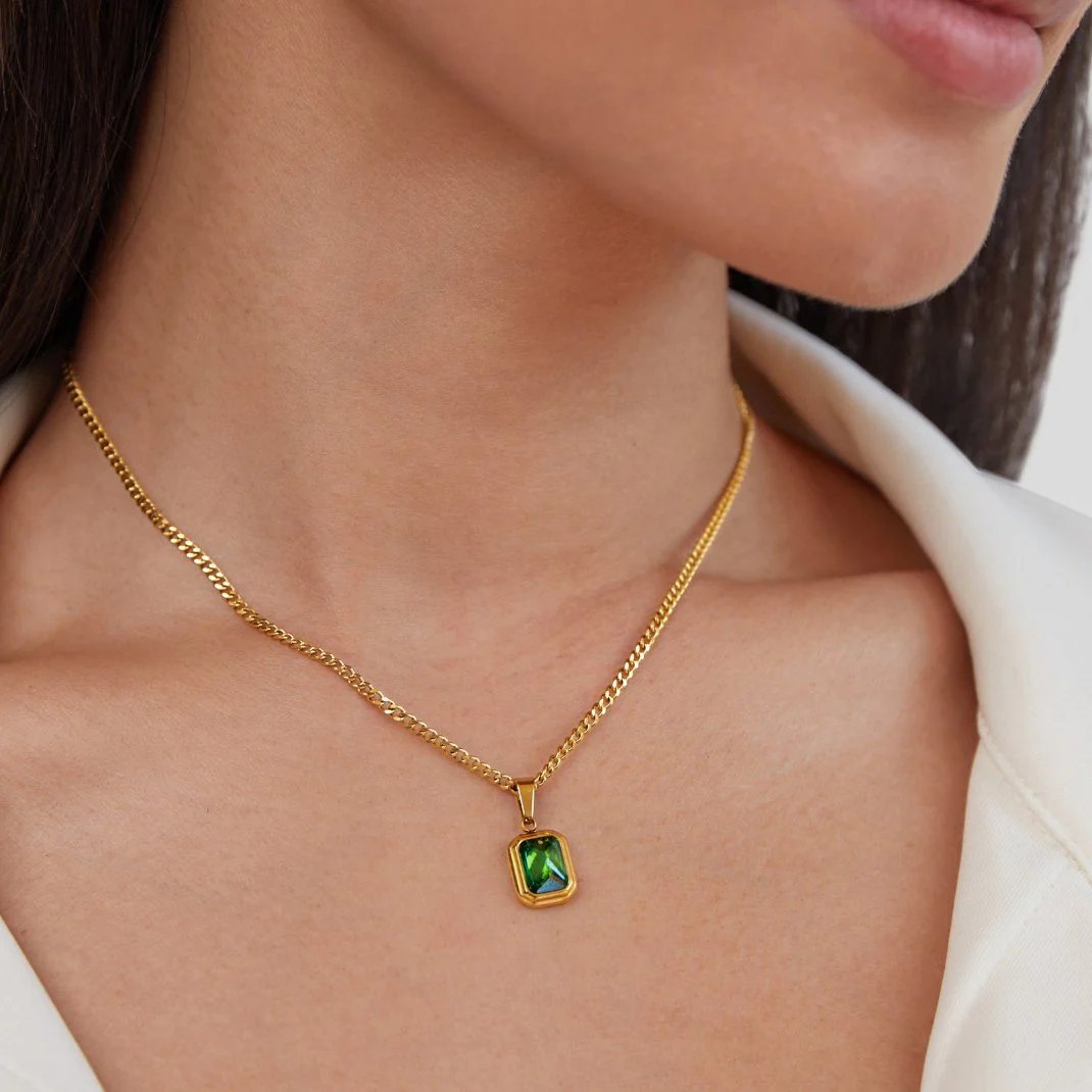 Monet Green Crystal Pendant Necklace