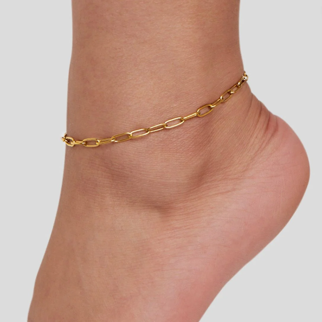 18K Gold Paper Clip Chain Anklet