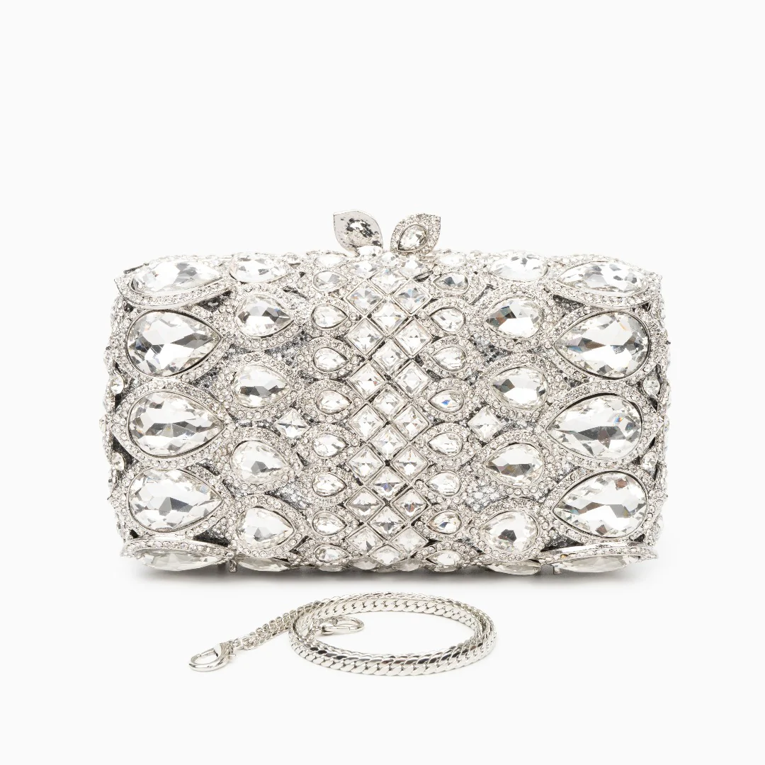 (CS) Reina Rhinestones Crystals Clutch Bag - Silver
