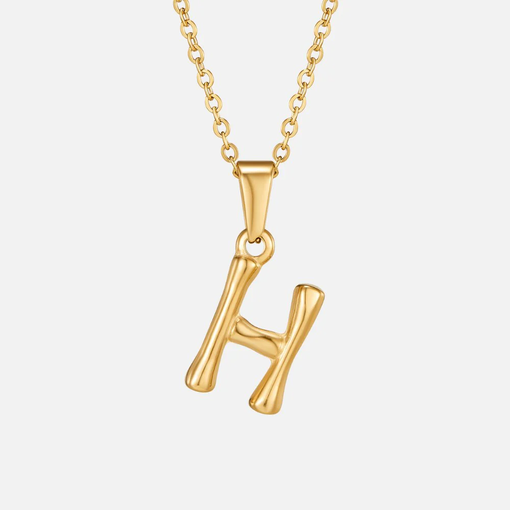 Golden Bamboo Letter Pendant Necklace