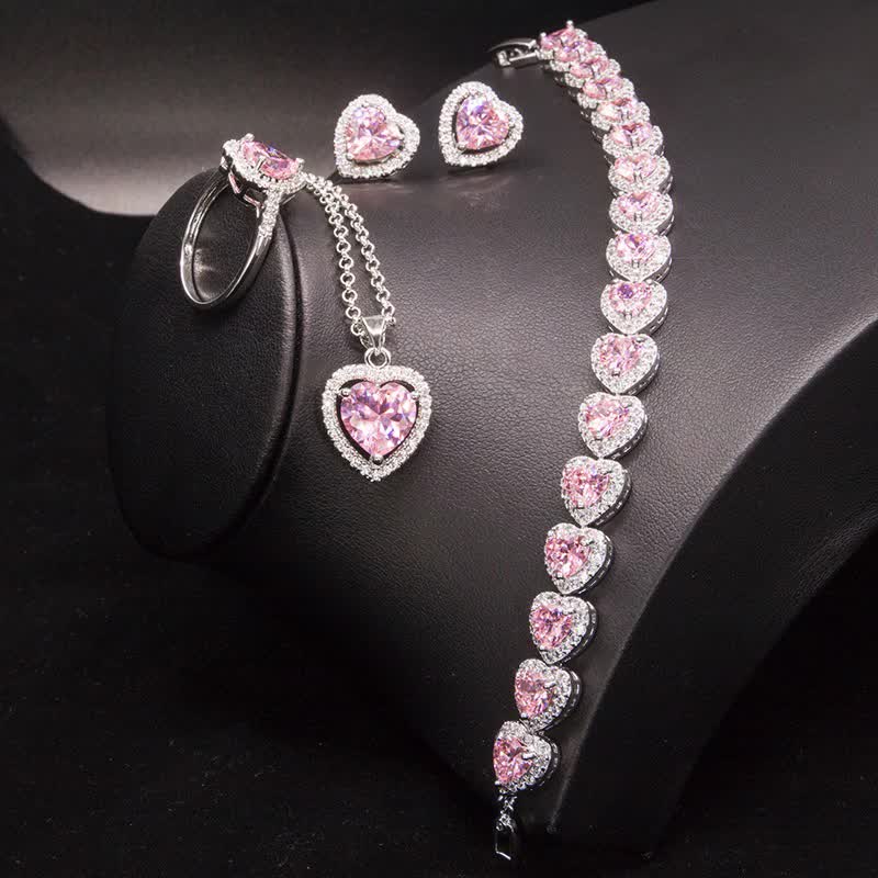 Sparkling Crystal Heart Jewelry Set
