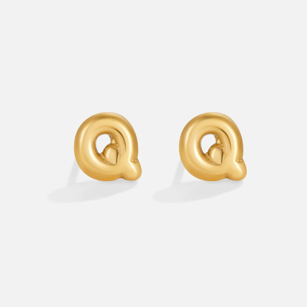 Gold Bubble Letter Earrings