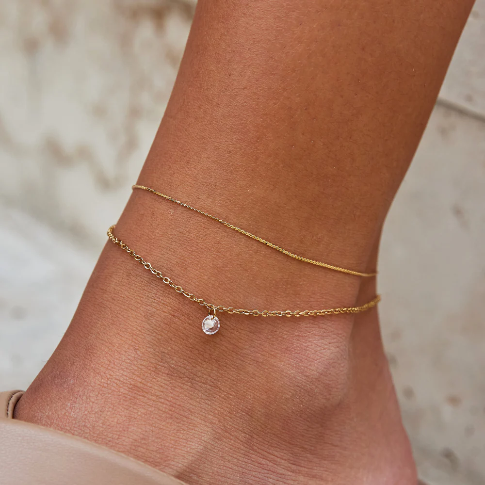 Layered Dainty Crystal Anklet
