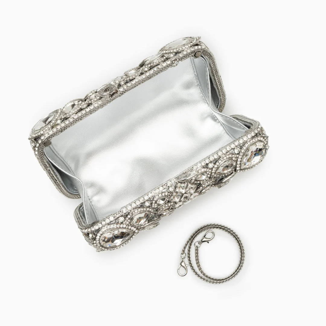 (CS) Reina Rhinestones Crystals Clutch Bag - Silver