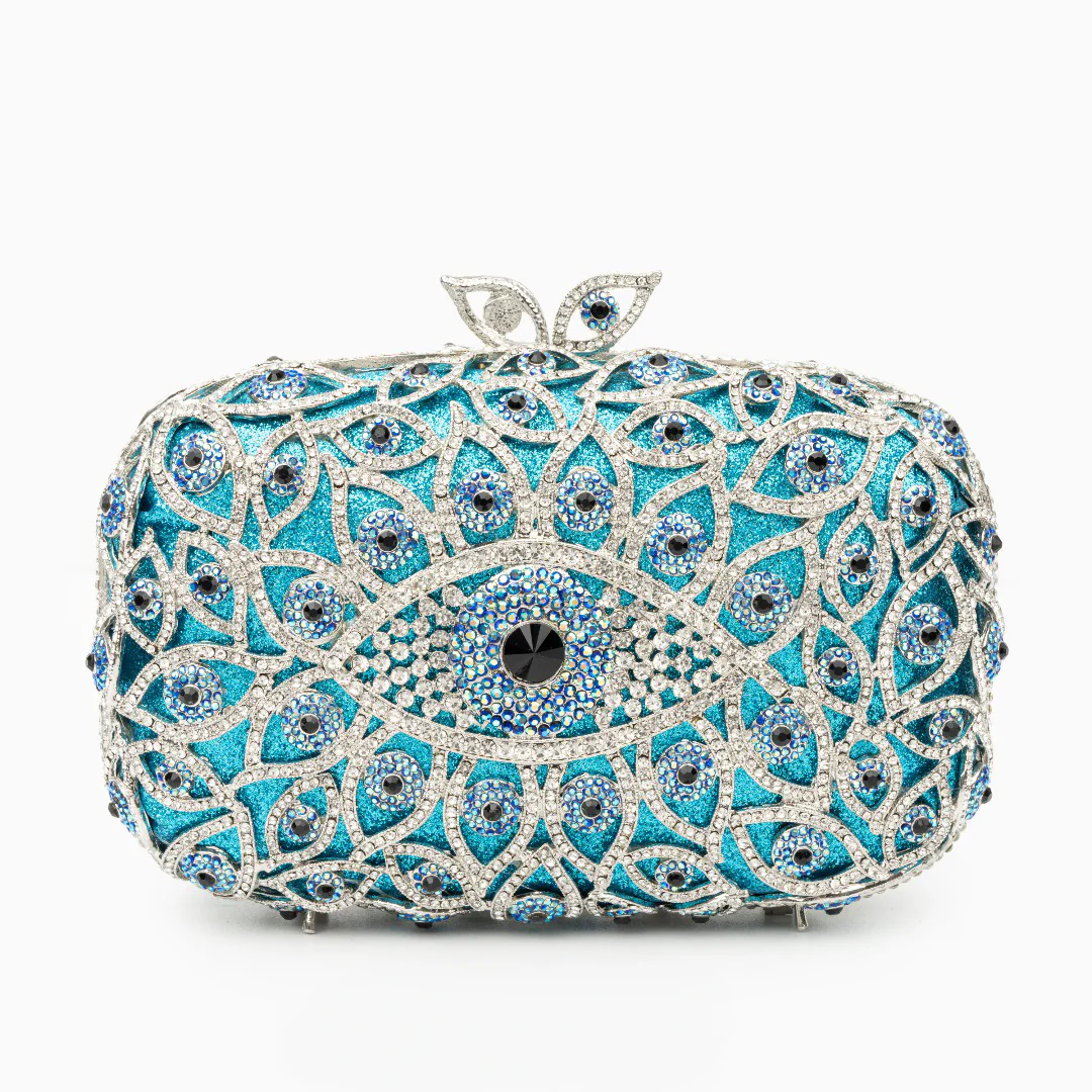 Crystal Evil Eye Clutch Bag - Sky Blue