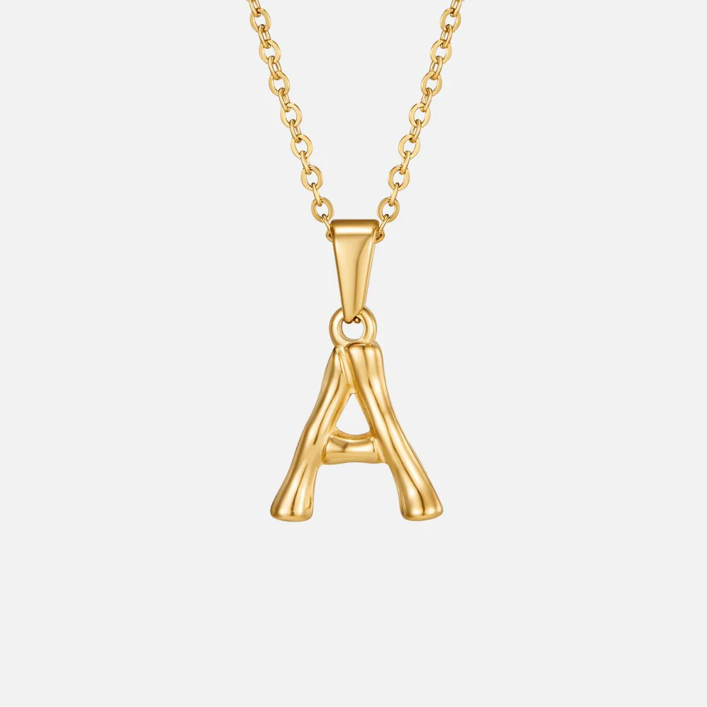 Golden Bamboo Letter Pendant Necklace