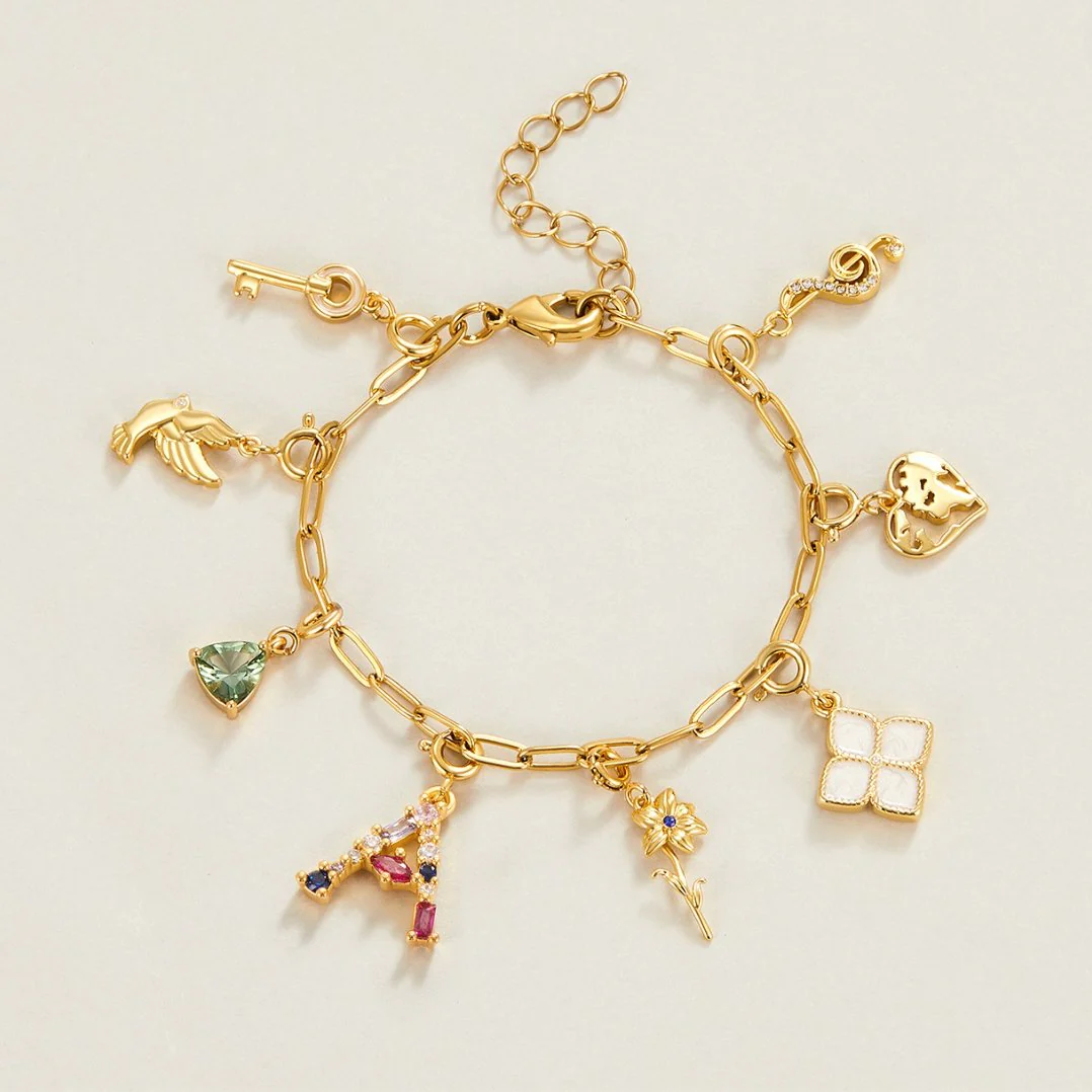 18K Gold Paperclip Charm Bracelet