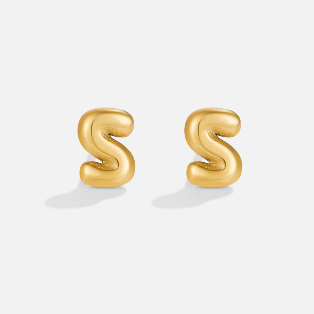 Gold Bubble Letter Earrings