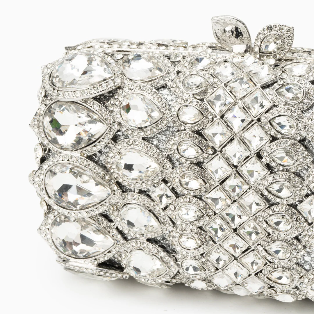 (CS) Reina Rhinestones Crystals Clutch Bag - Silver