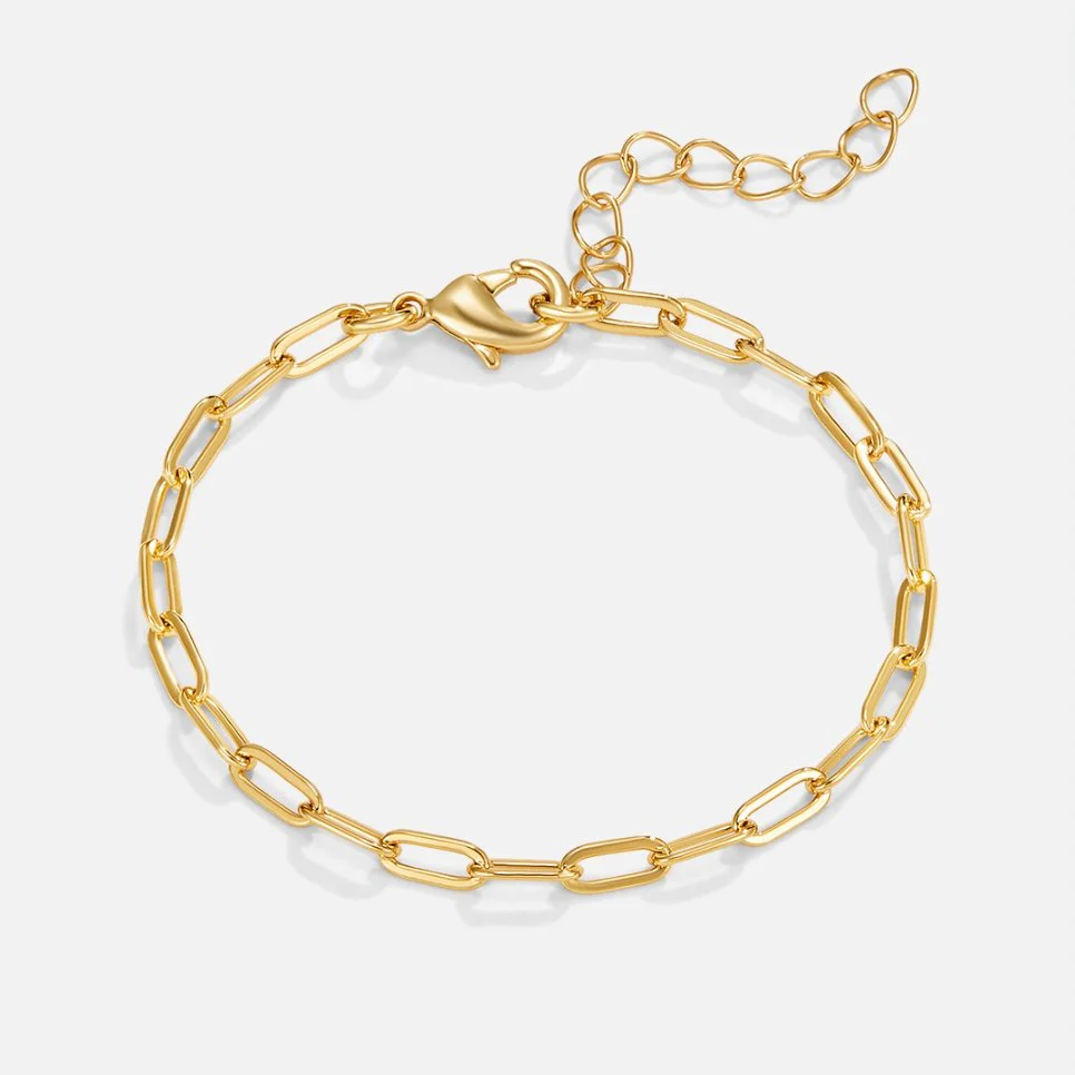 18K Gold Paperclip Charm Bracelet