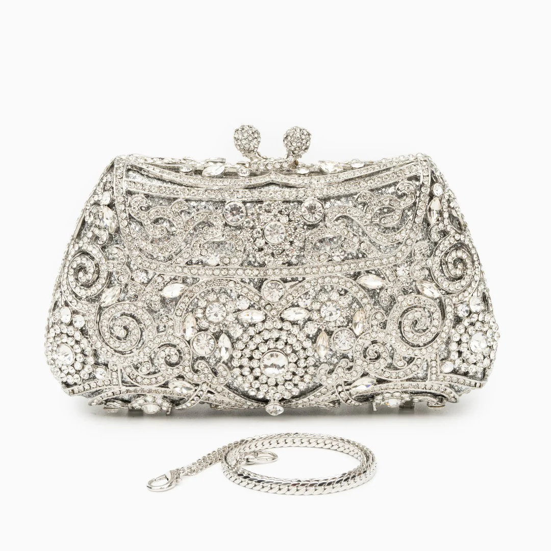 Ayanne Crystal Covered Clutch Bag - Silver
