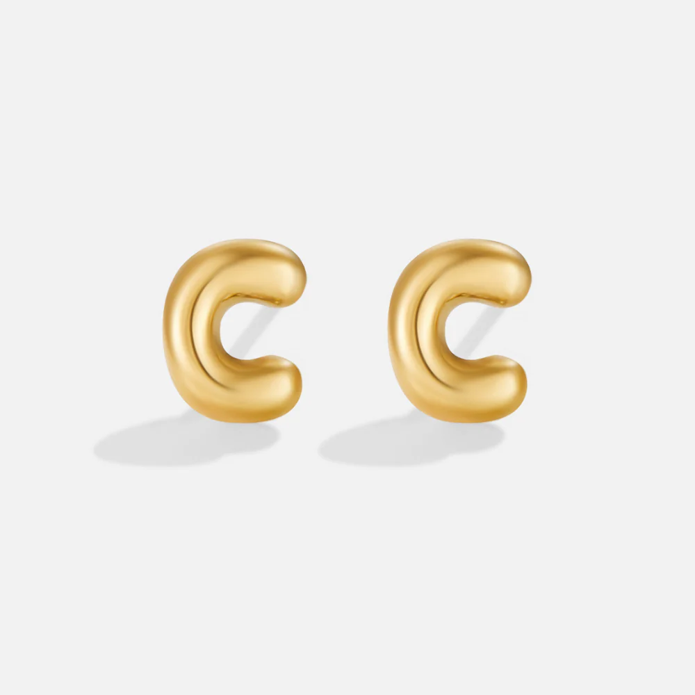 Gold Bubble Letter Earrings