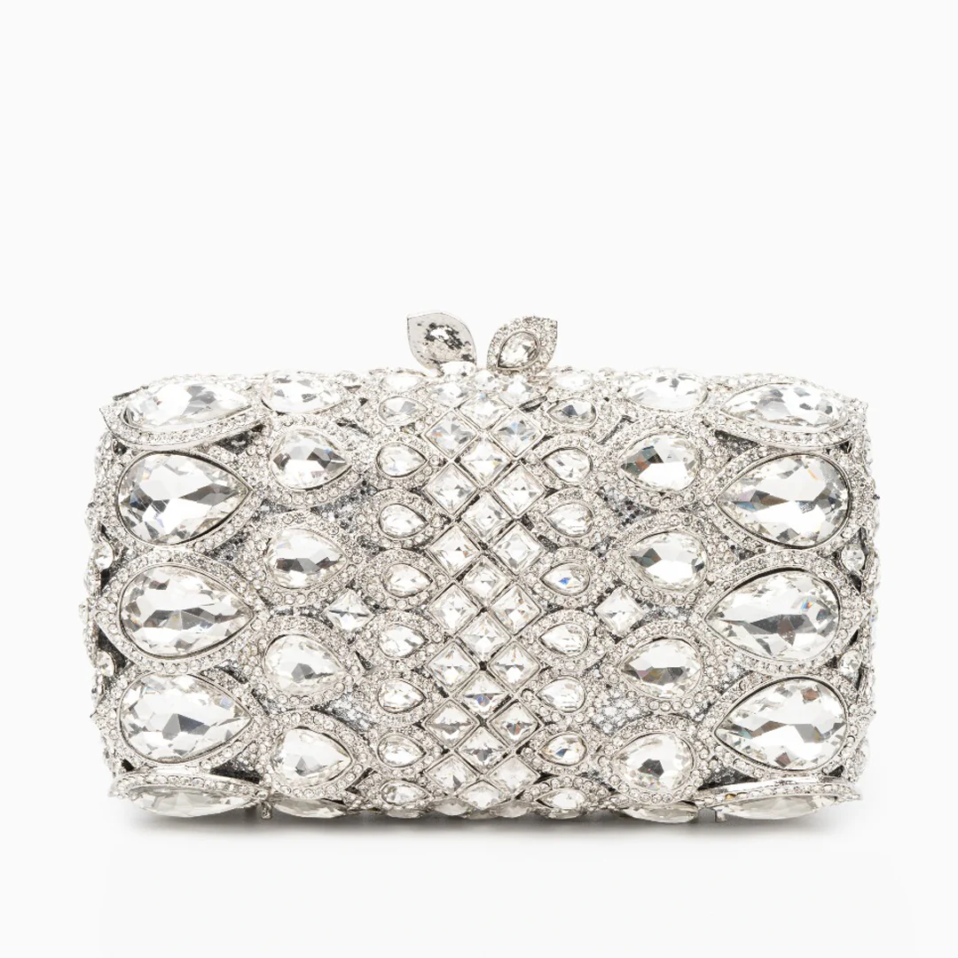 (CS) Reina Rhinestones Crystals Clutch Bag - Silver