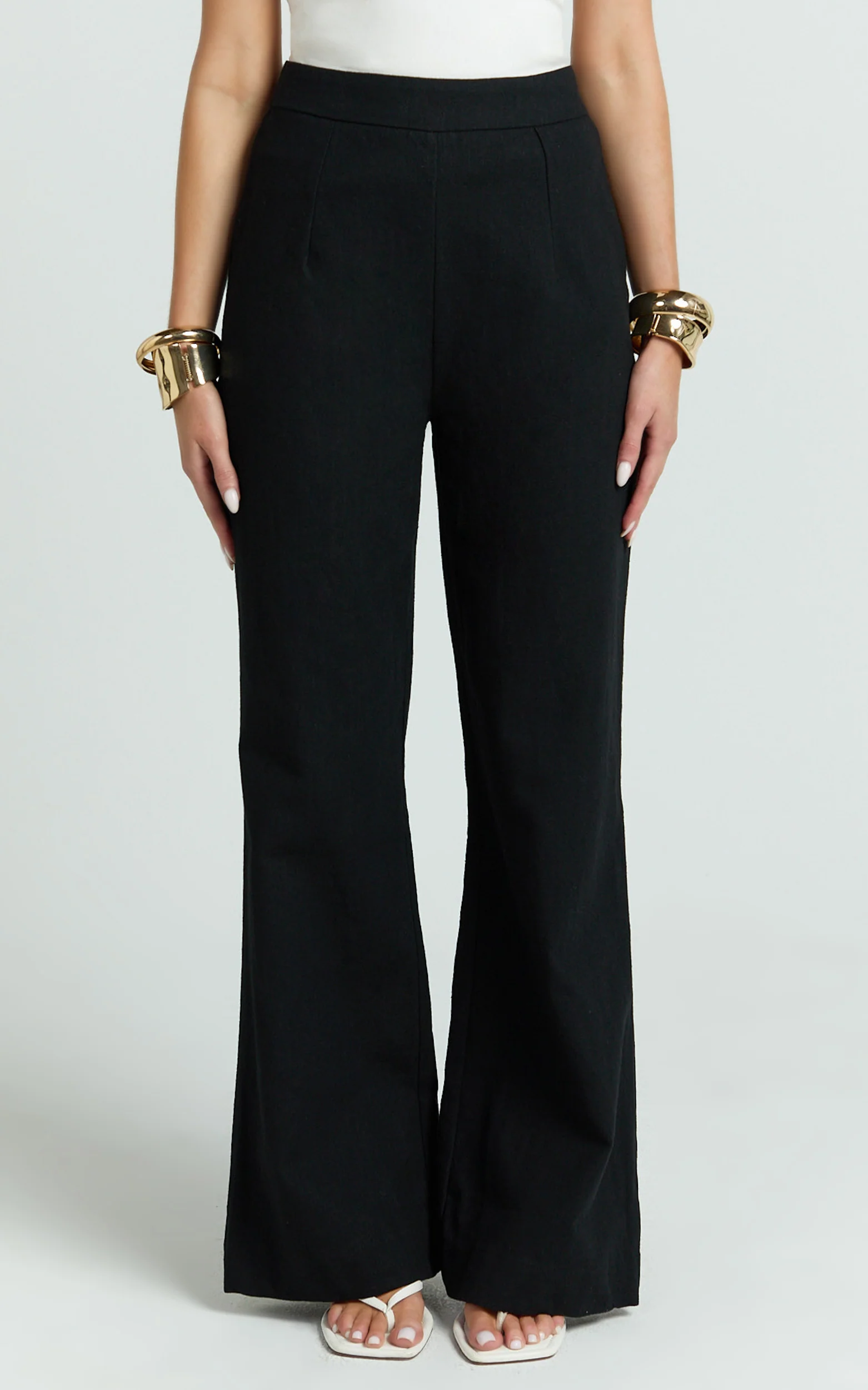 Narcisa Pants - Linen Look High Waist Bootleg Pants in Black