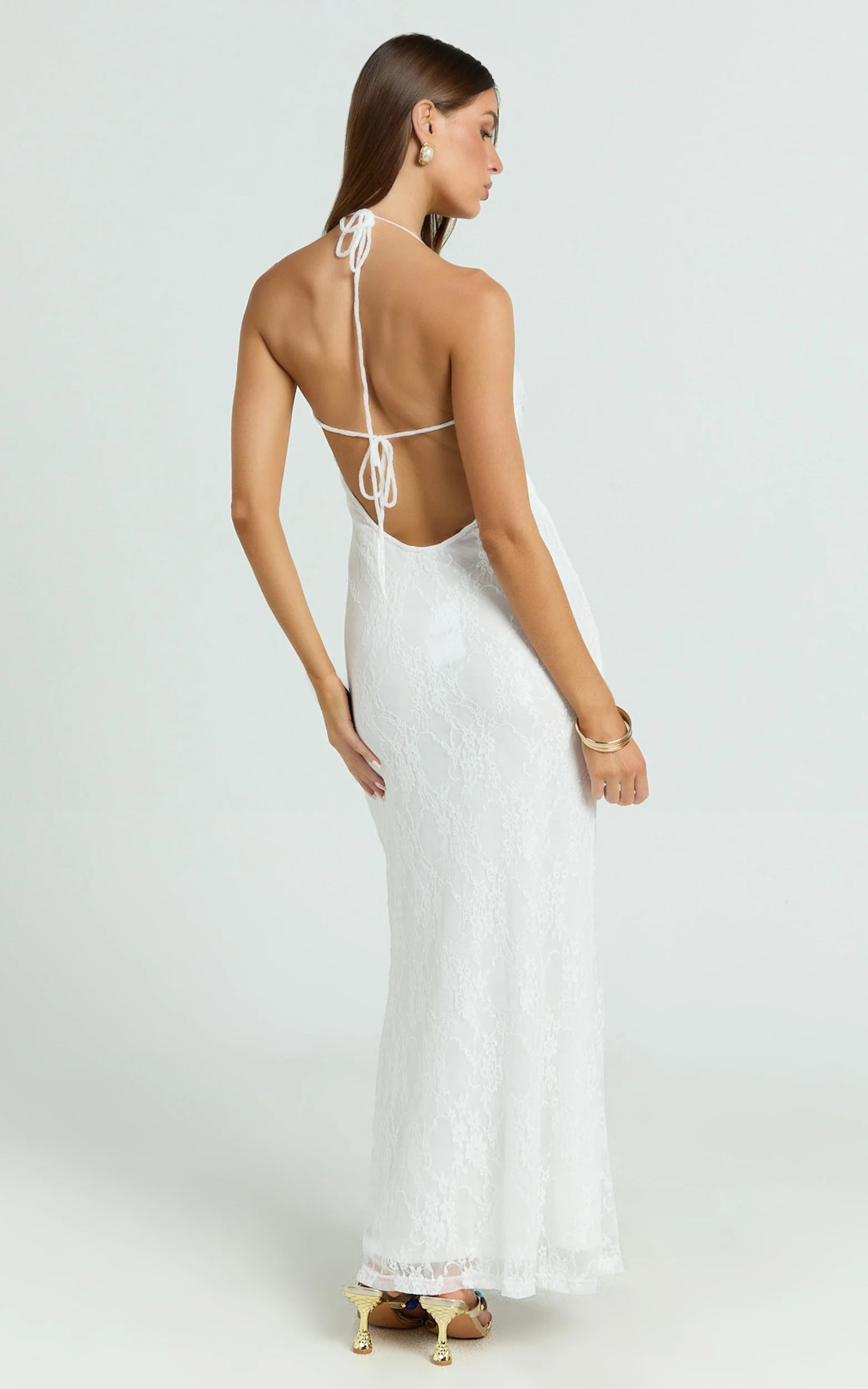 Janine Maxi Dress - Plunge Cowl Neck Backless Column Dress in Ivory