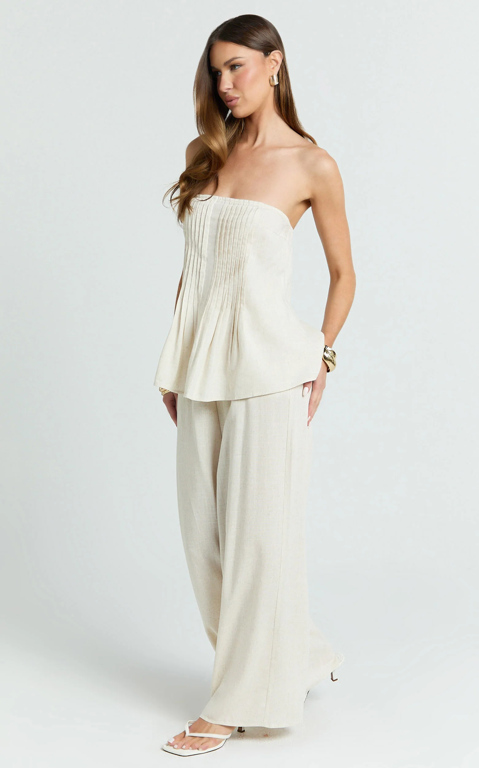 Carli Two Piece Top and Pants Set - Cotton Tube Pant Set in Cream