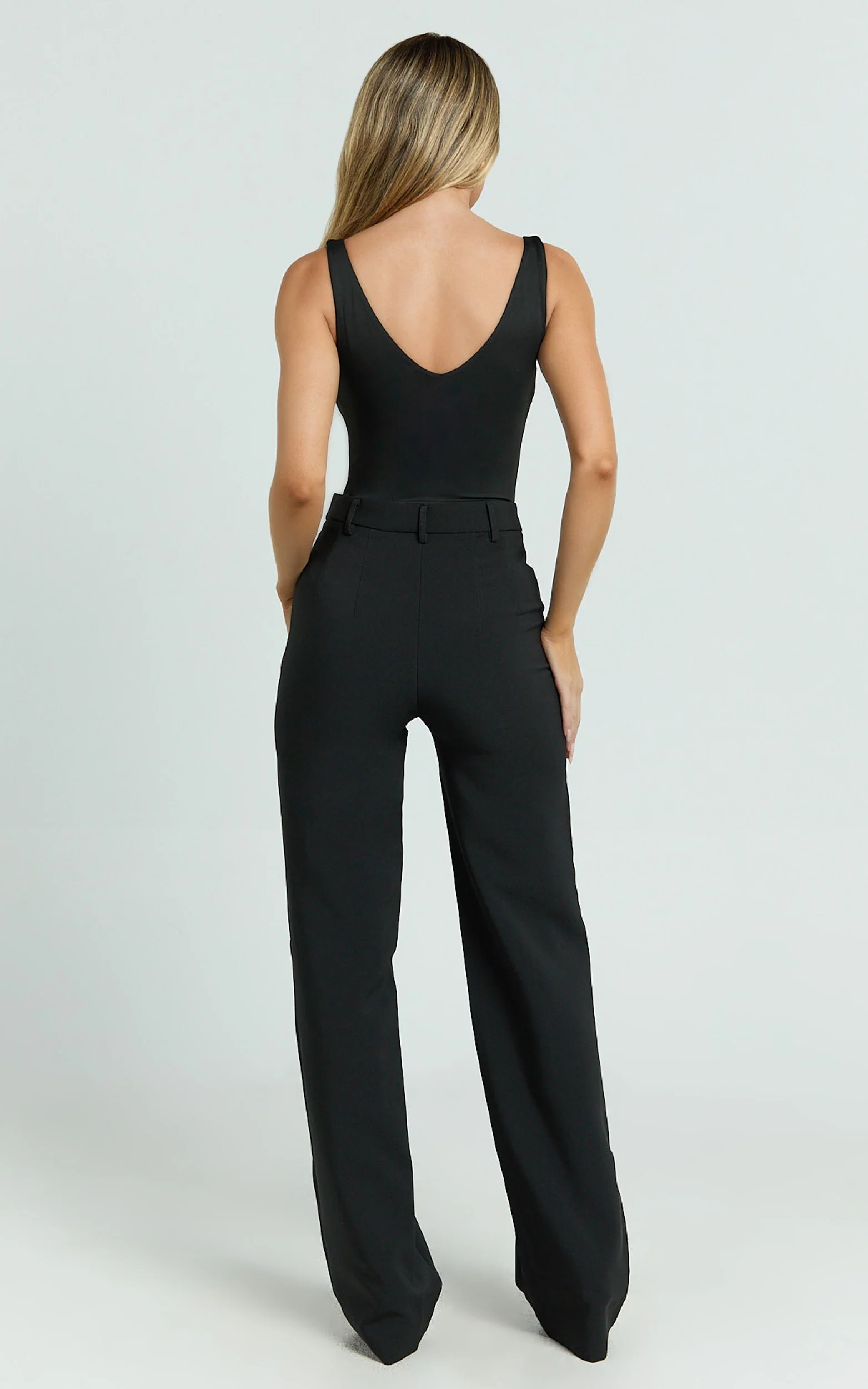Sally Pants - Mid Waisted Straight Leg Tailored Pants in Black