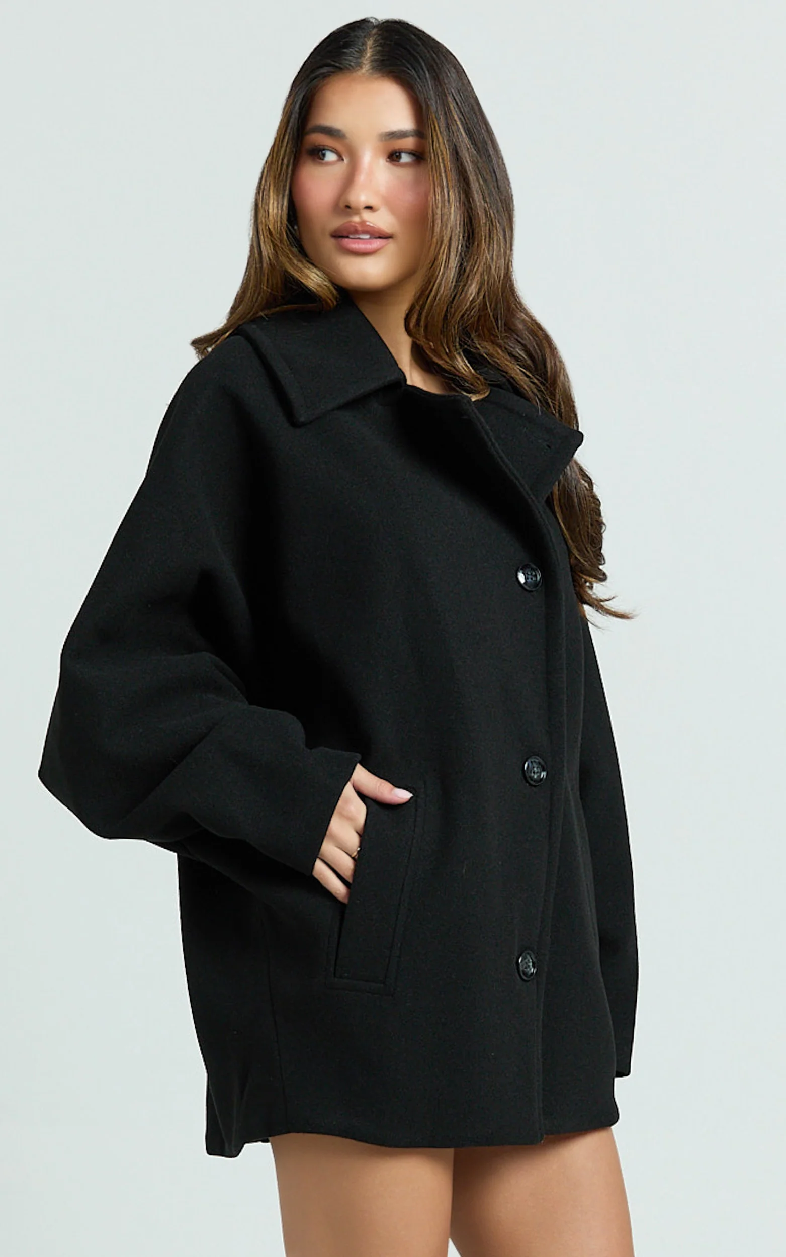 Claudia Coat - Button Front Closure Coat in Black