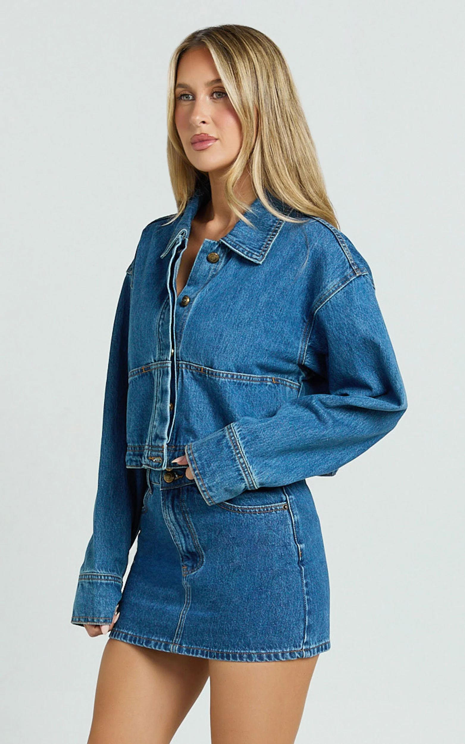 Pamela Jacket - Cropped Boxy Fit Recycled Denim Jacket in Dark Blue Wash