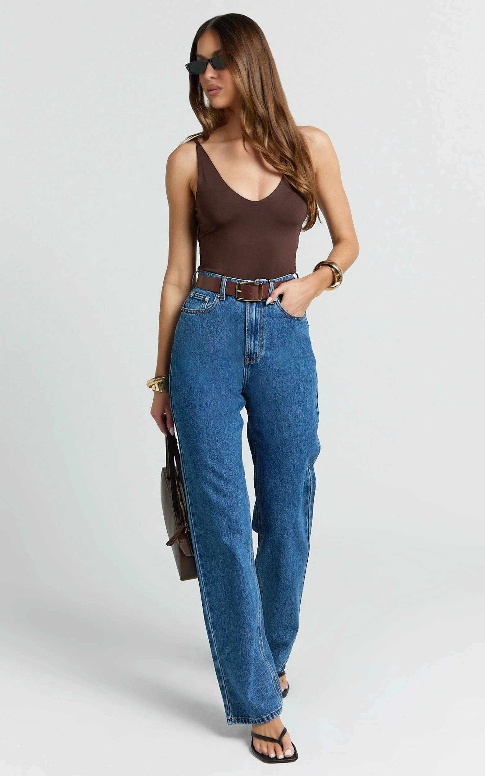 Nessa Jeans - High Waist Straight Leg Jeans in Dark Blue Wash