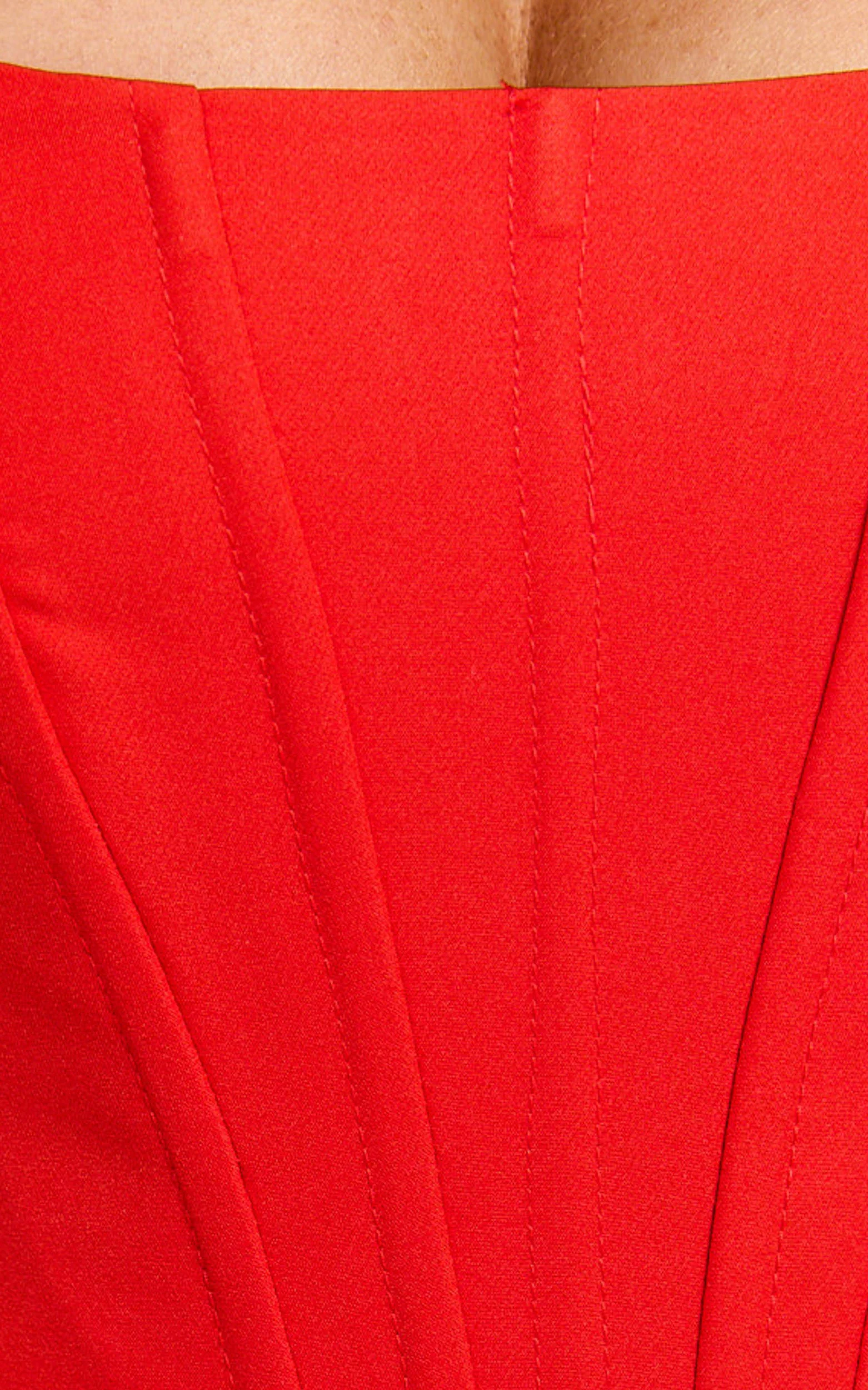 Aimee Mini Dress - Scoop Neck Corset Gathered Dress in Red