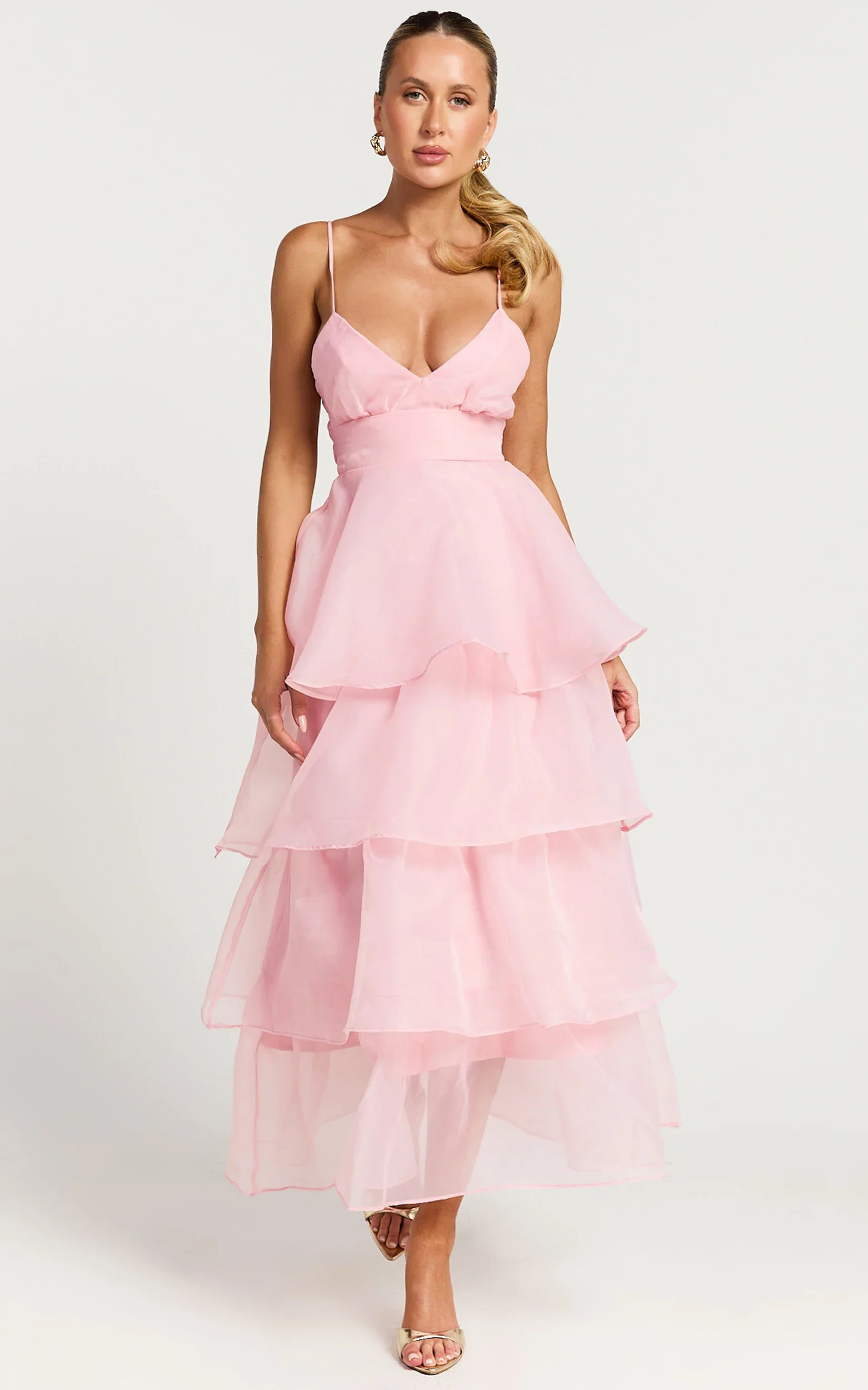 Cindy Midi Dress Layered Skirt Dress in Soft Pink