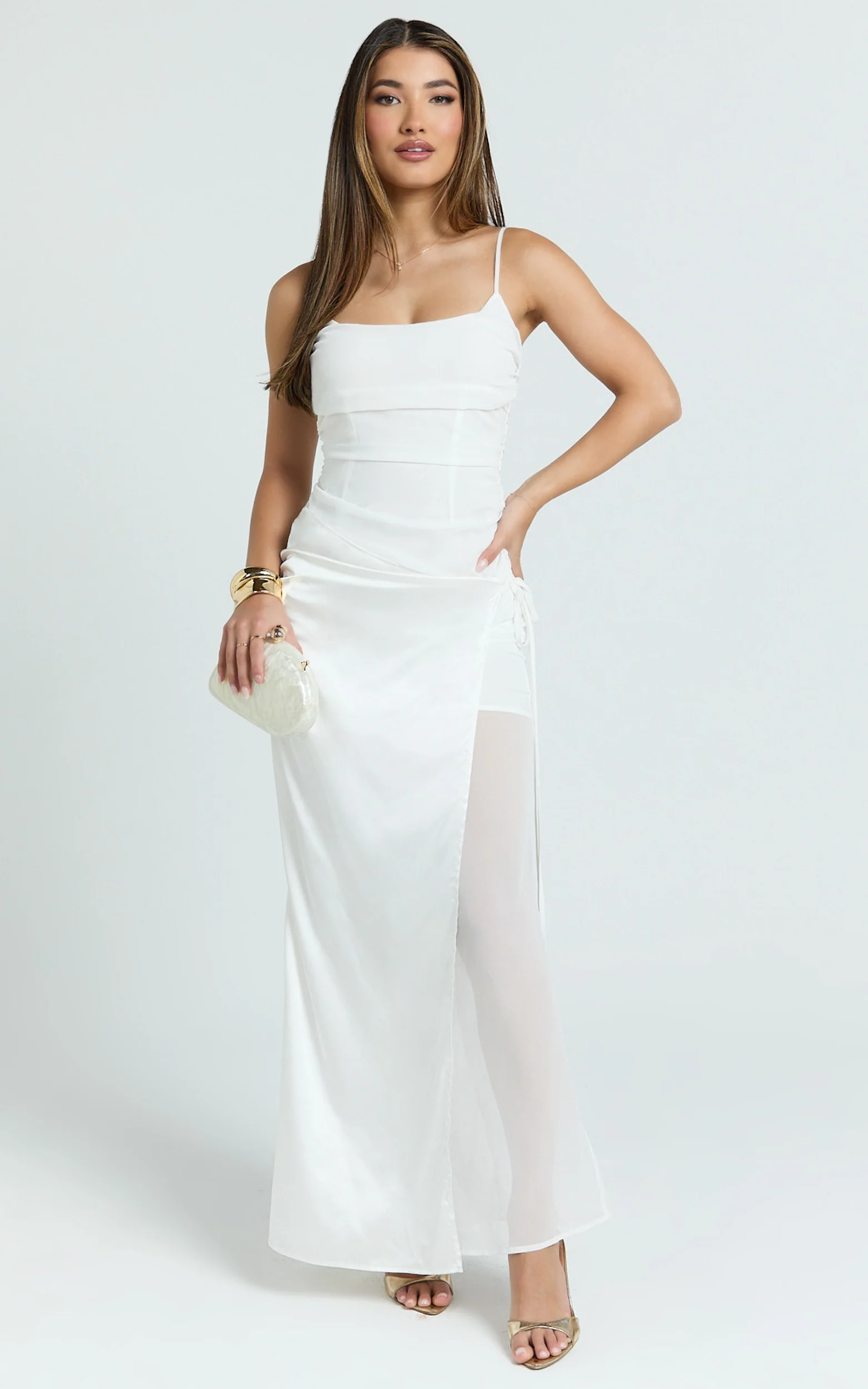 Jordyn Midi Dress - Square Neck Halter Column Dress in White