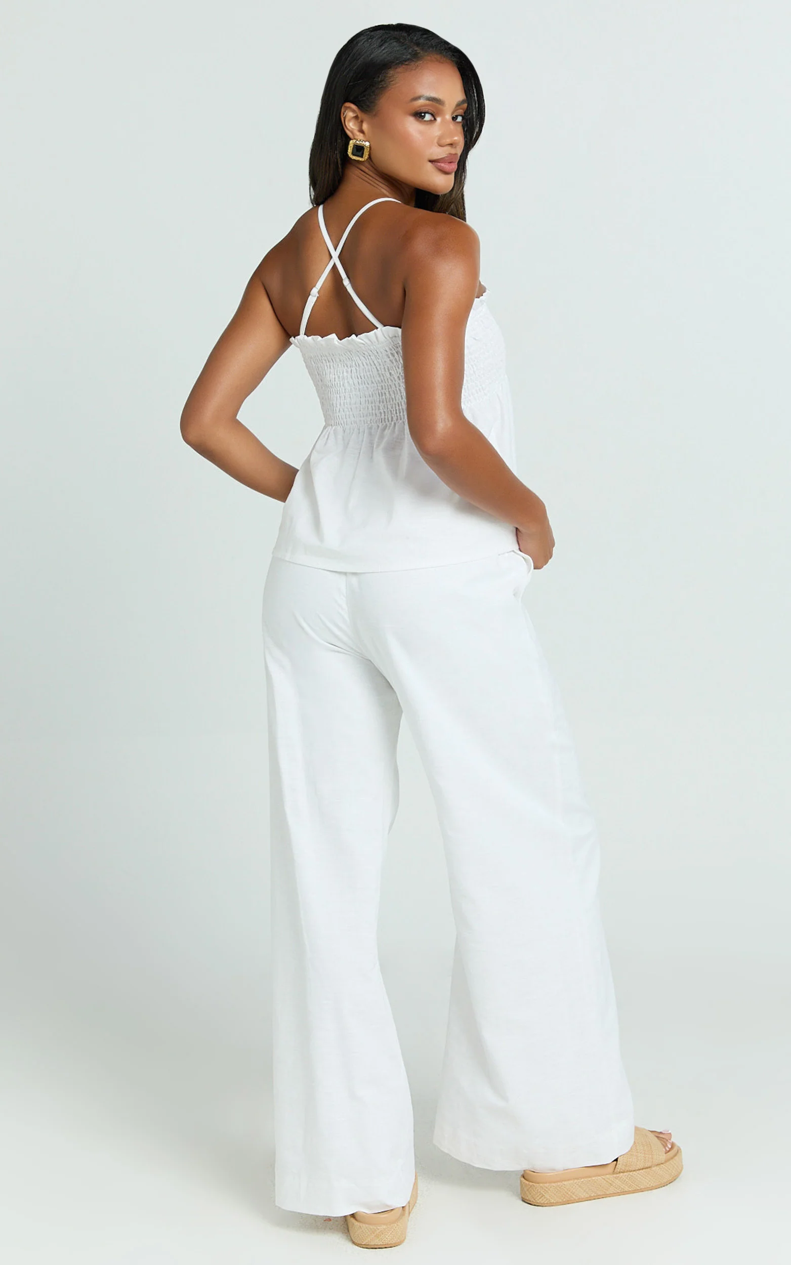 Alma Two Piece Set - Cotton Cami Pant Set in White