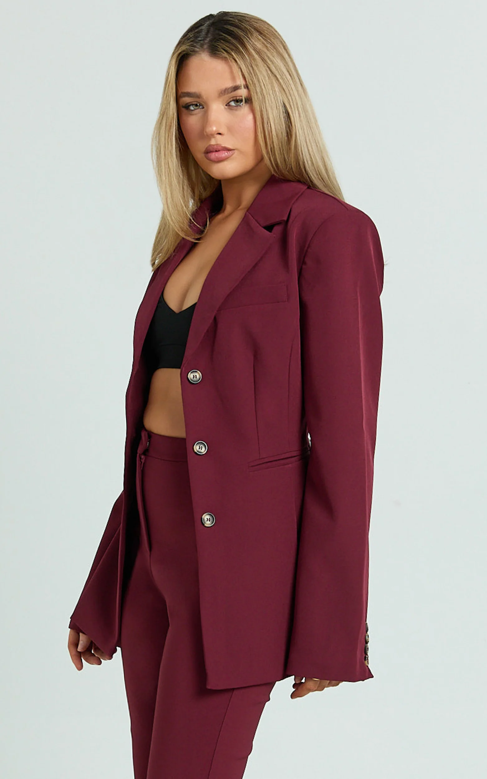 Irene Blazer - Fitted Cinched Waist Blazer in Wine