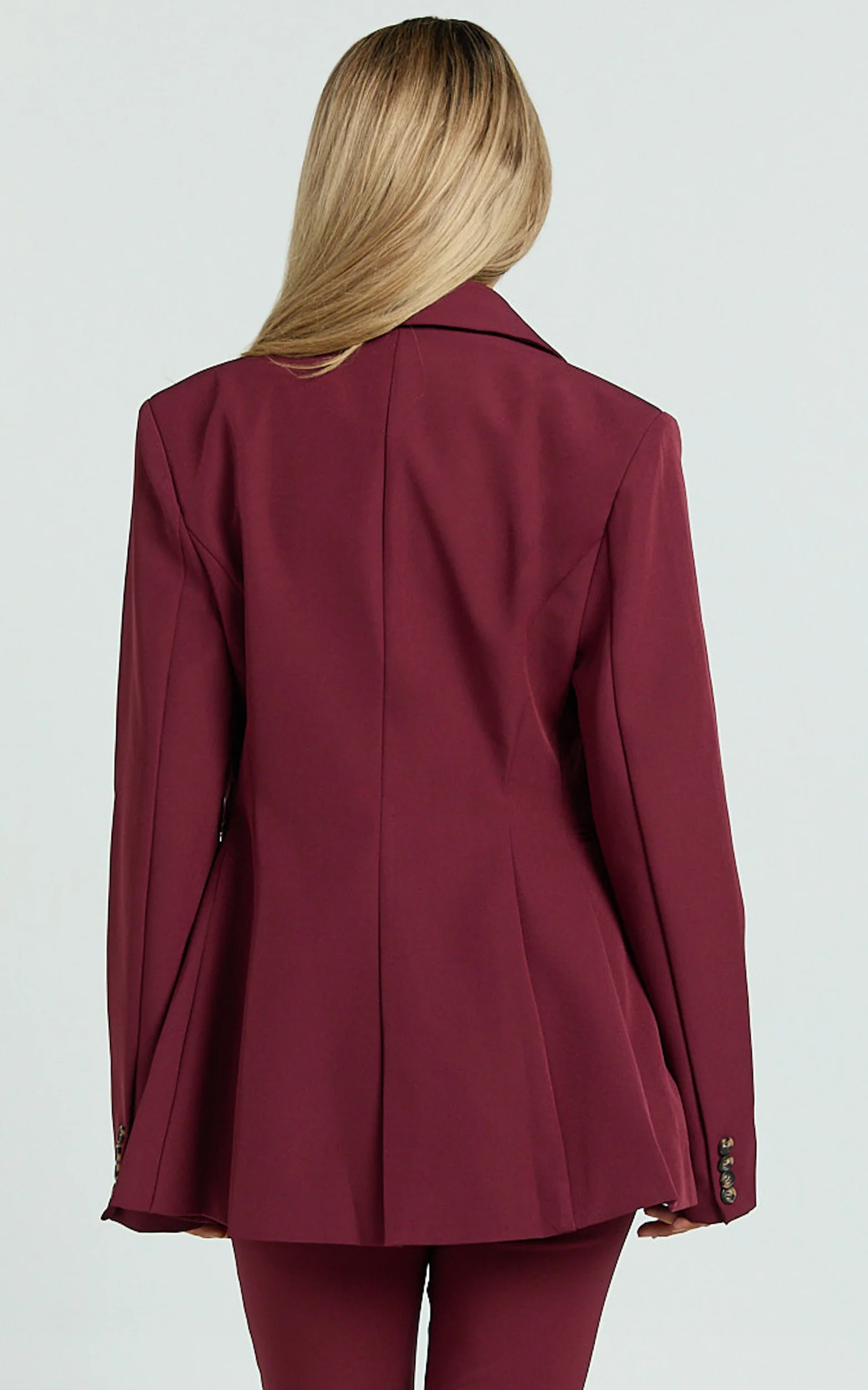 Irene Blazer - Fitted Cinched Waist Blazer in Wine