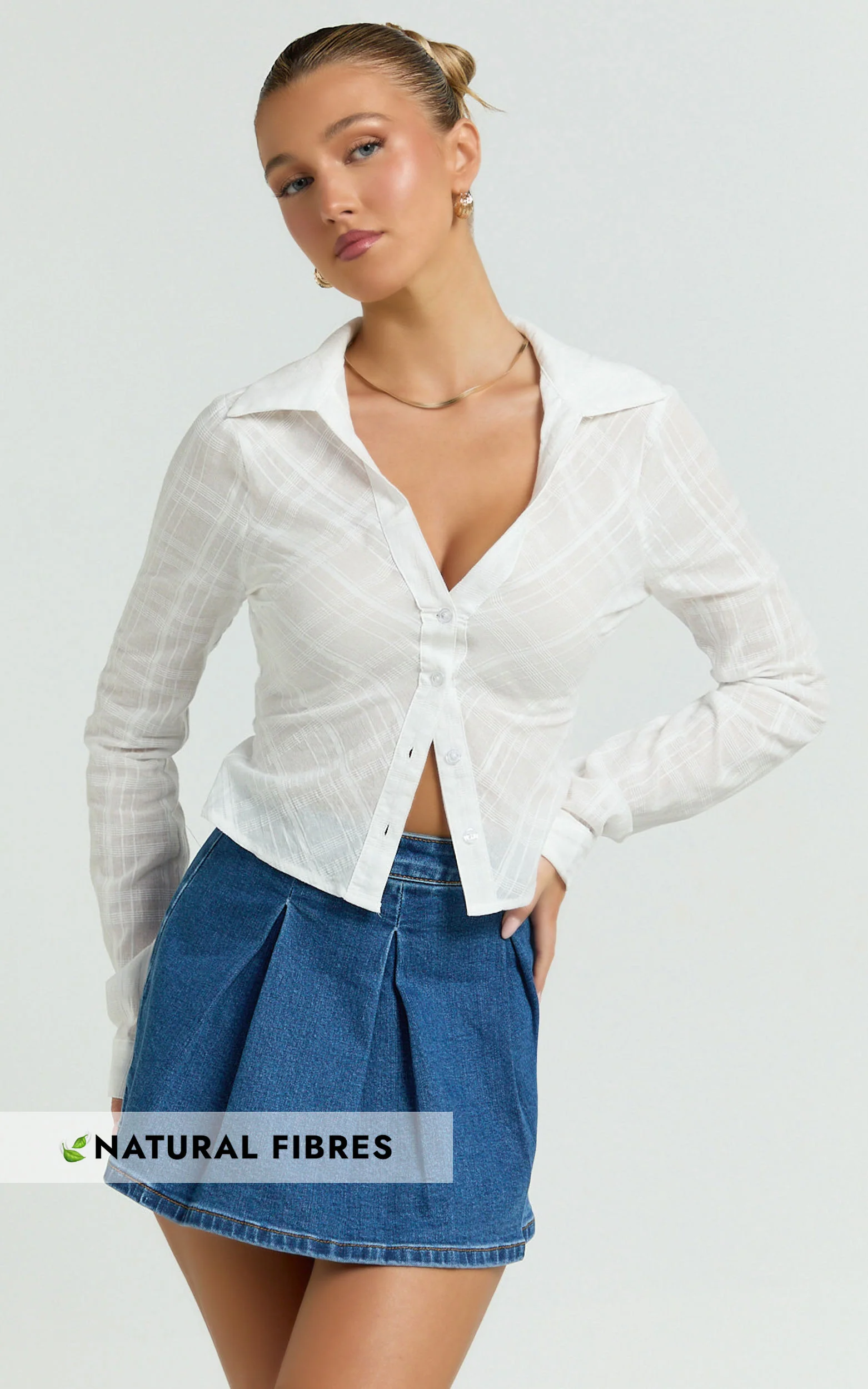 Dahlia Top - Long Sleeve Fitted Shirt in White