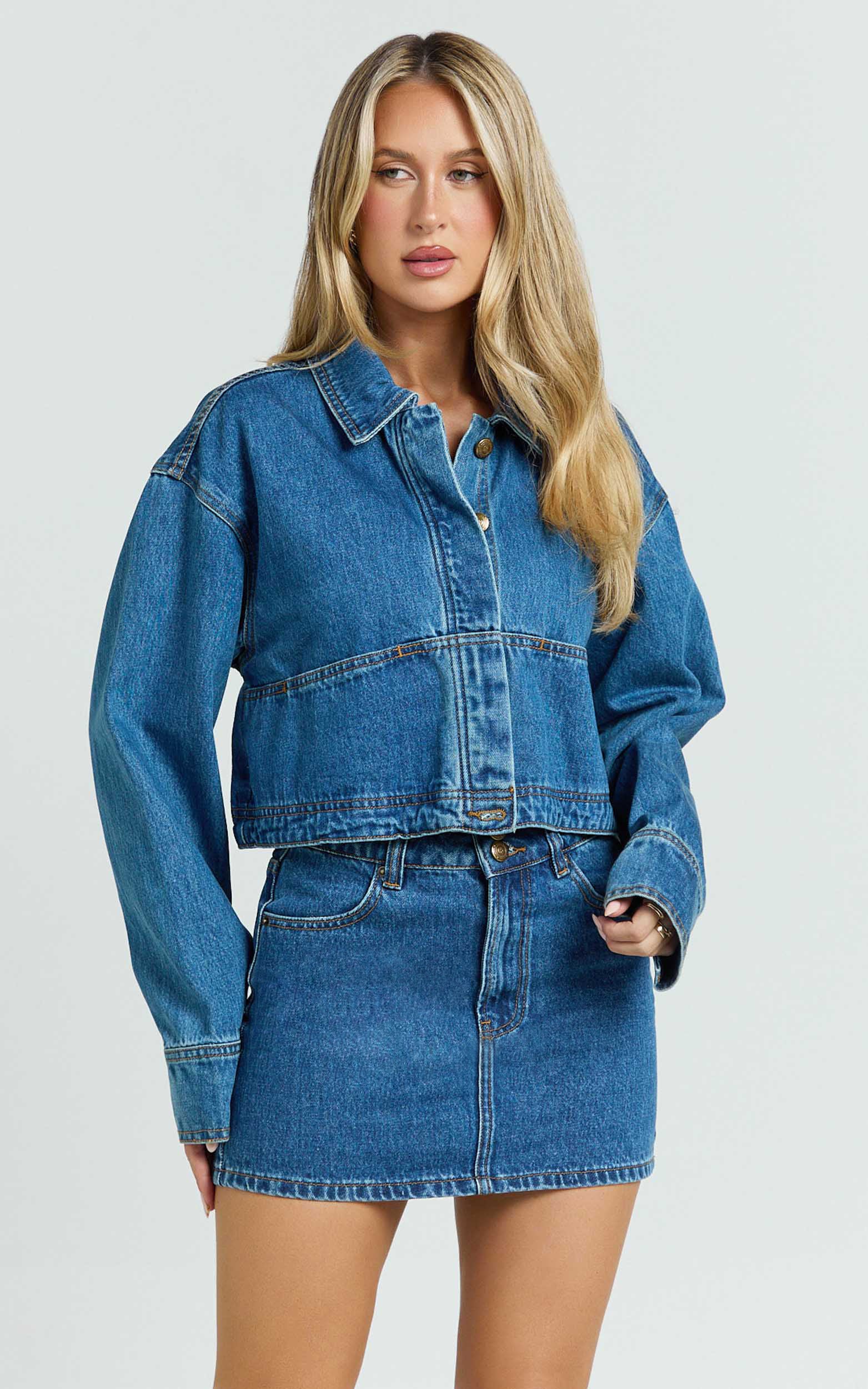 Pamela Jacket - Cropped Boxy Fit Recycled Denim Jacket in Dark Blue Wash