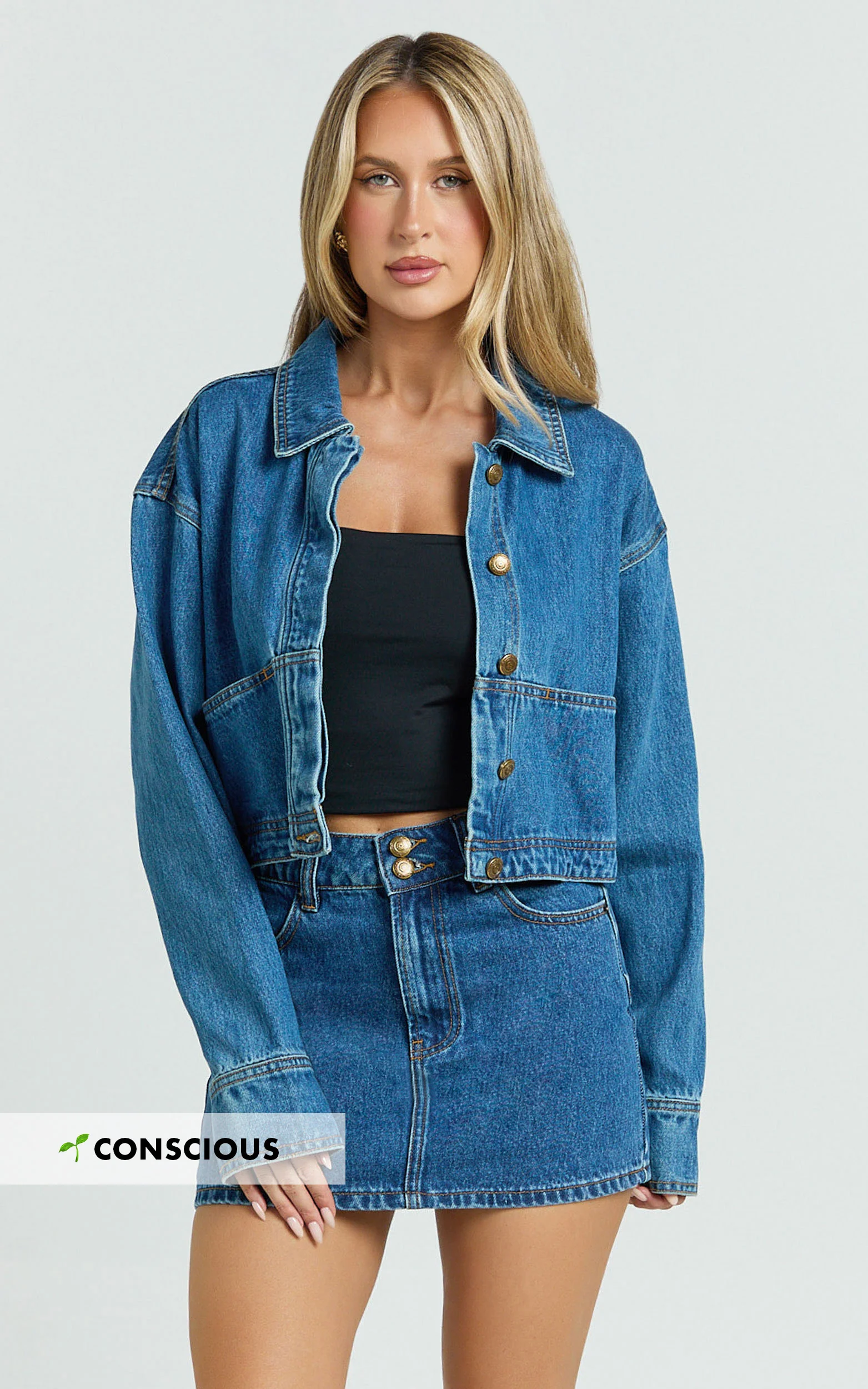 Pamela Jacket - Cropped Boxy Fit Recycled Denim Jacket in Dark Blue Wash