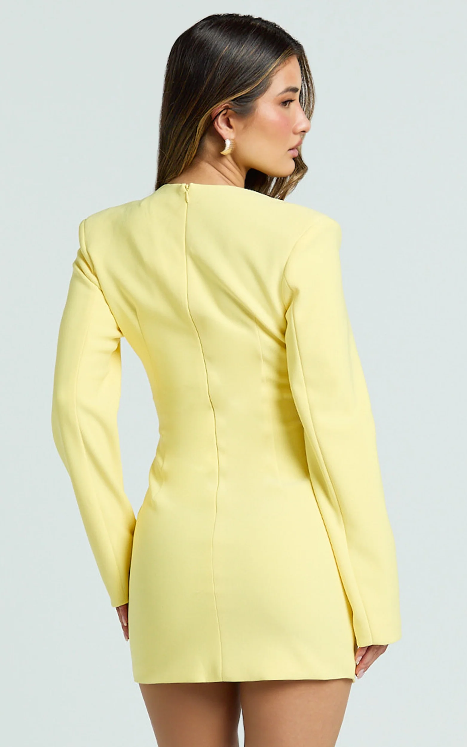 Zyla Mini Dress - Wide Shoulder Sweetheart Neck Fitted Dress in Lemon