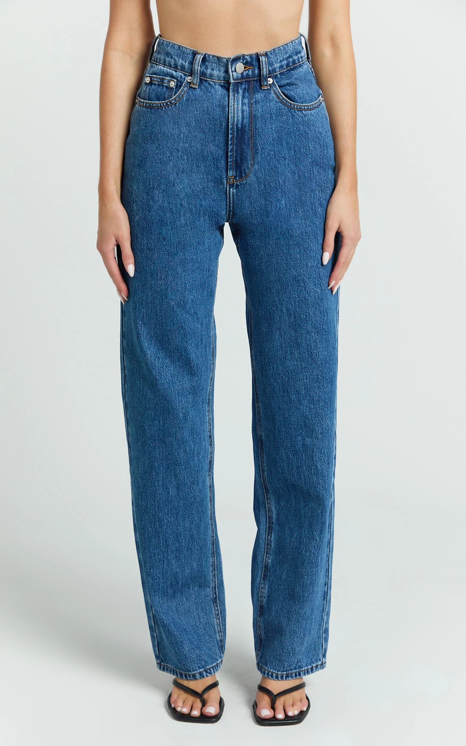 Nessa Jeans - High Waist Straight Leg Jeans in Dark Blue Wash