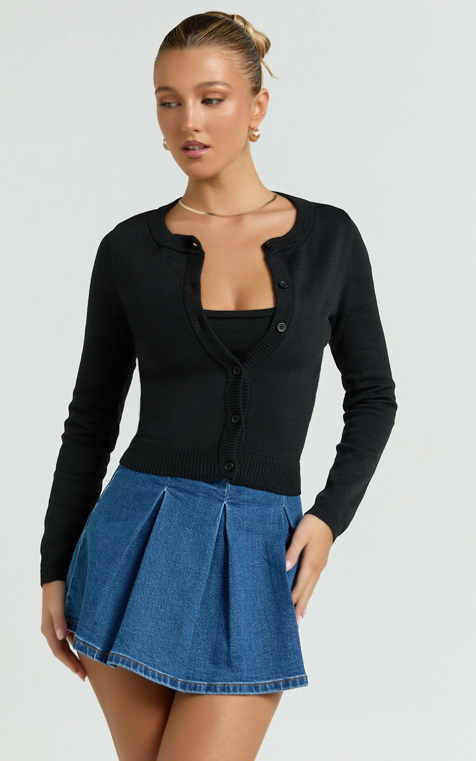 Katherine Cardigan - Long Sleeve Cardigan And Bralette Set in Black