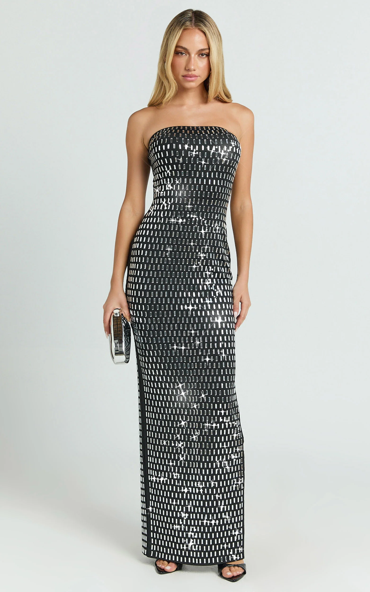 Joyce Maxi Dress - Heat Press Strapless Dress in Black