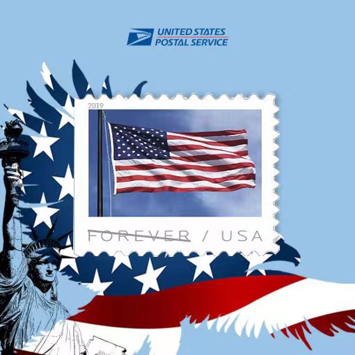 U.S. Flag 1 roll of 100 Forever Stamps First Class Postage Stamps 2019 (10 Coils 1000pcs)