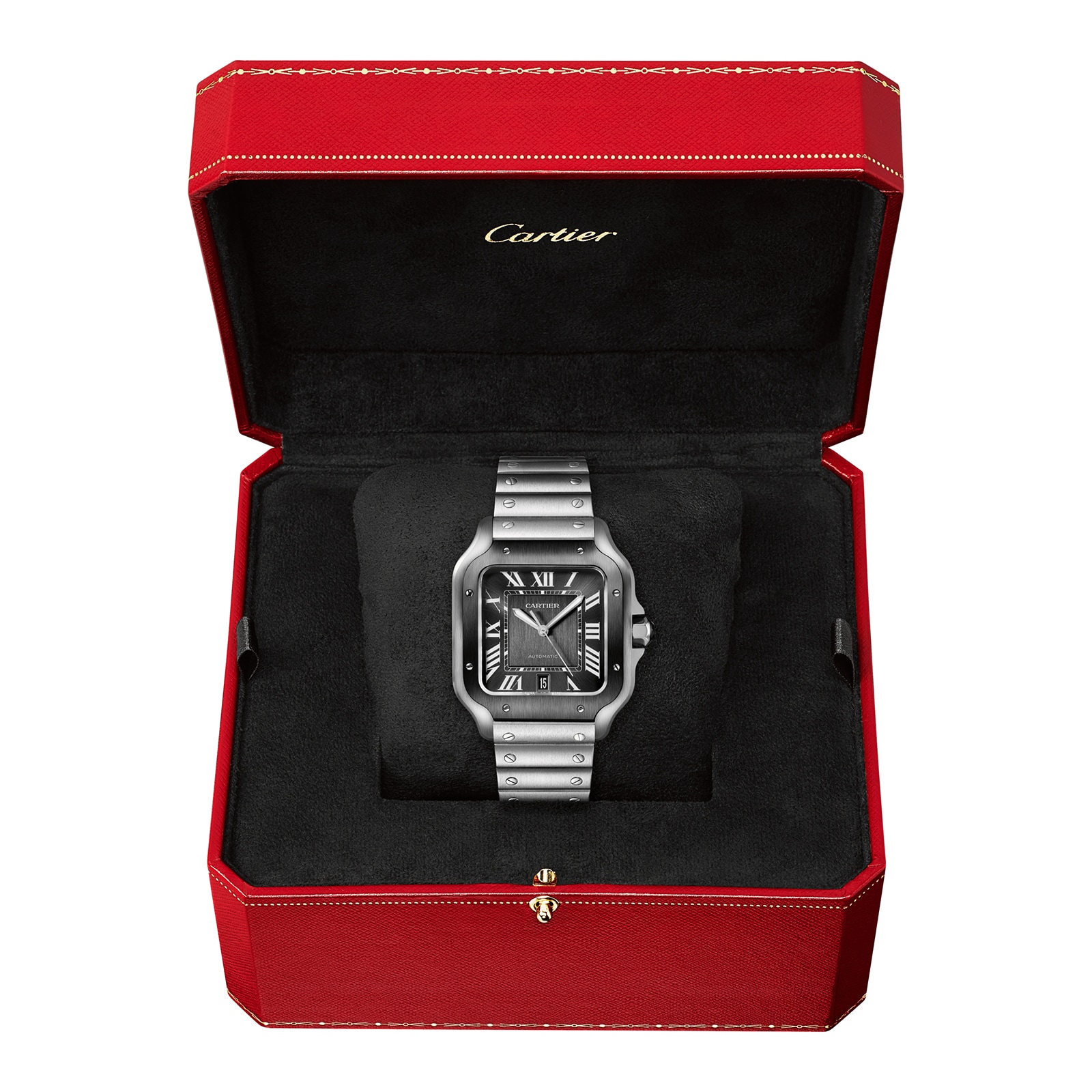 Cartier Santos De Cartier Watch Large Model, Automatic Movement, Steel, ADLC, Interchangeable Metal And Rubber Bracelets-P17311097
