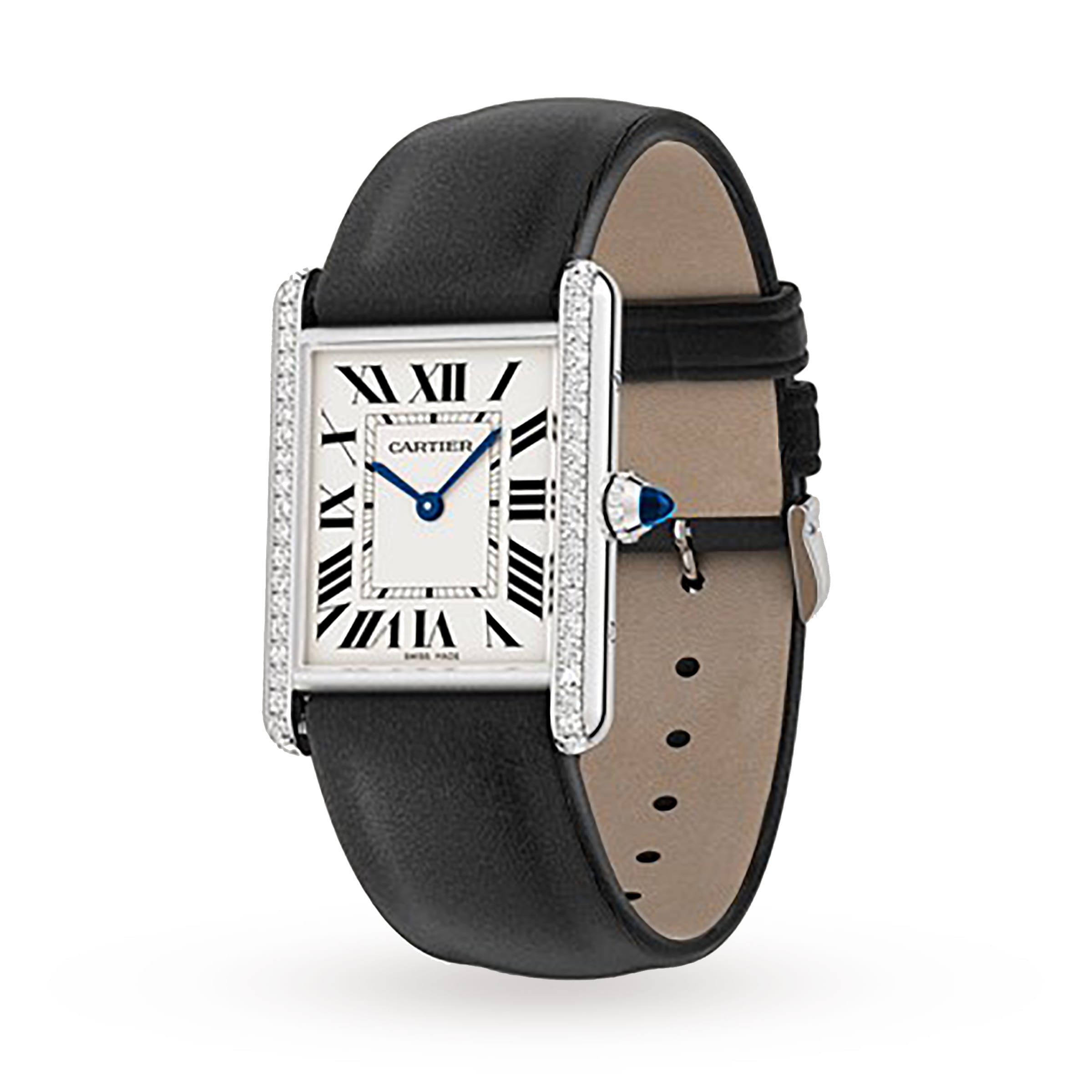 Cartier Tank Must watch, large model, quartz movement. Steel case, bezel set with 42 brilliant-cut diamonds-P17311176