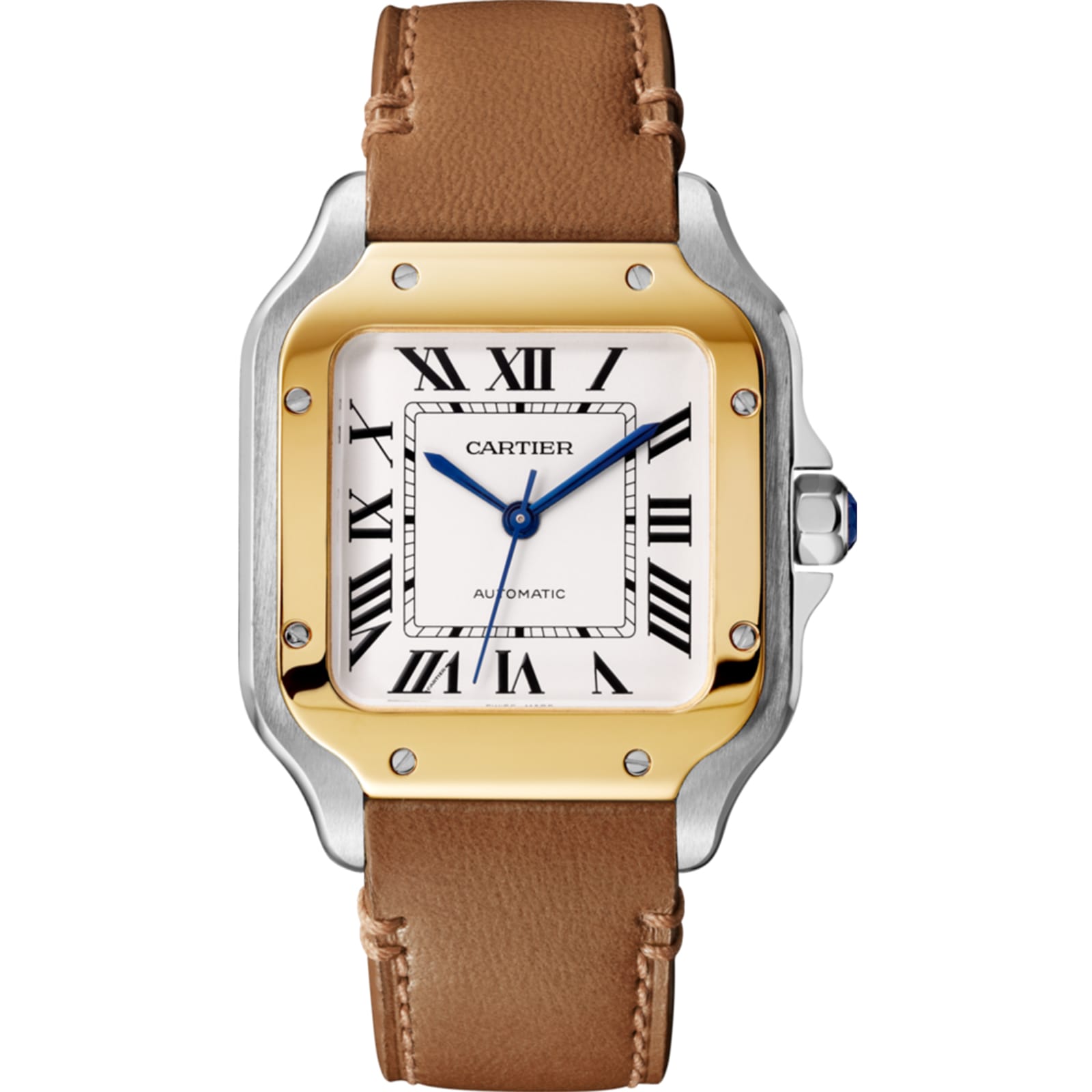 Cartier Santos De Cartier Watch Medium Model, Automatic Movement, Yellow Gold, Steel, Interchangeable Metal And Leather Bracelets-P17310956