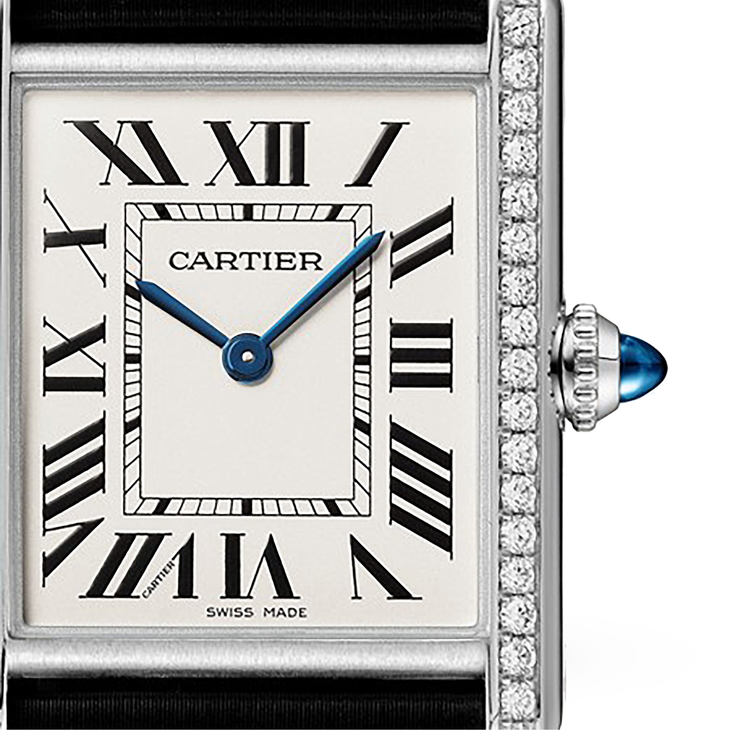 Cartier Tank Must watch, large model, quartz movement. Steel case, bezel set with 42 brilliant-cut diamonds-P17311176