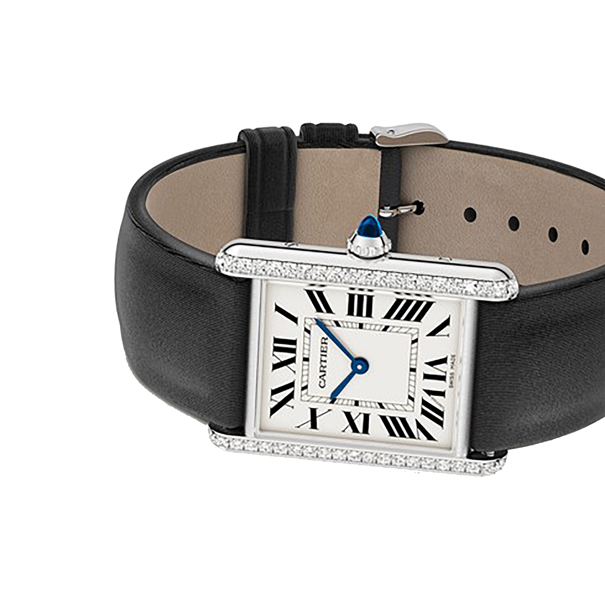 Cartier Tank Must watch, large model, quartz movement. Steel case, bezel set with 42 brilliant-cut diamonds-P17311176
