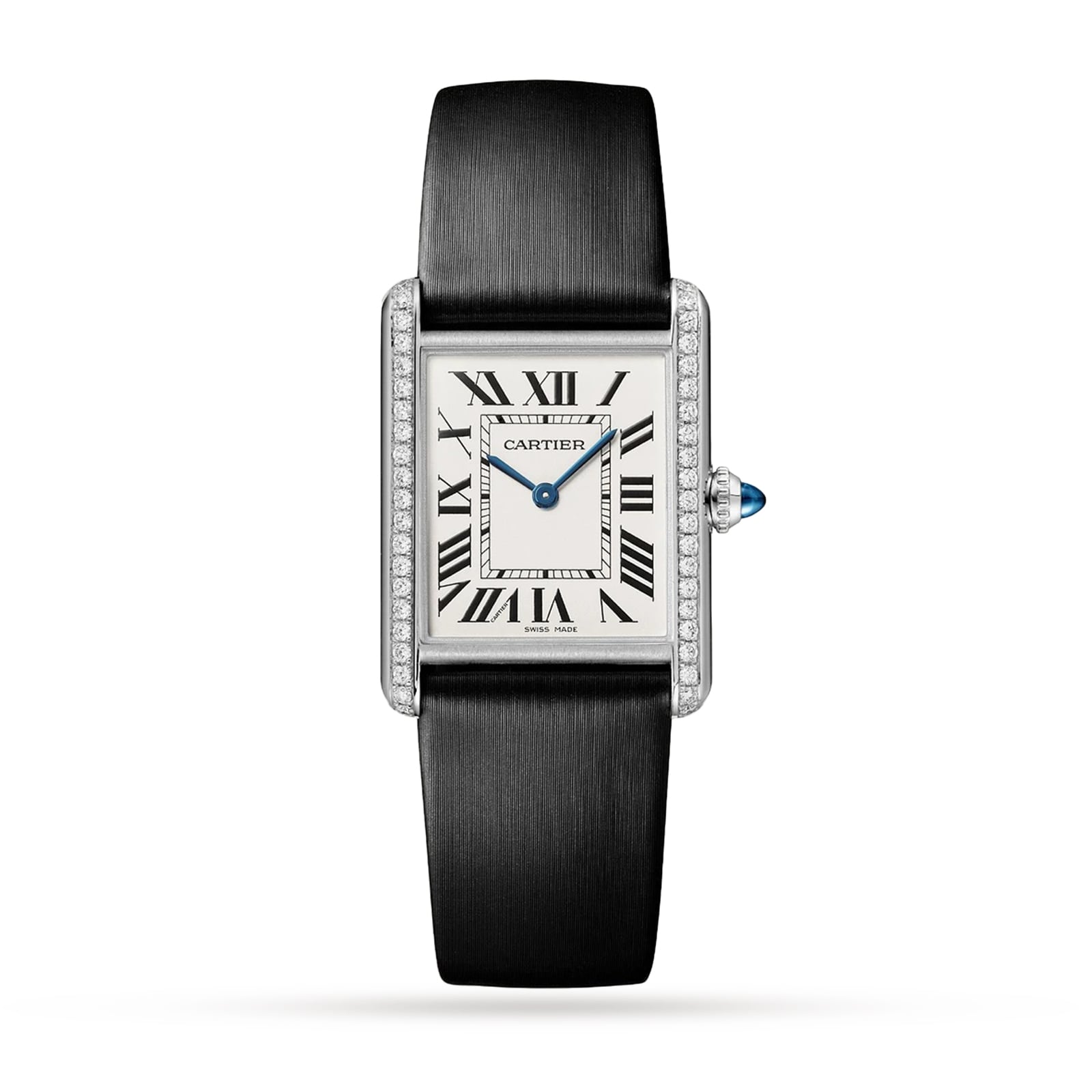 Cartier Tank Must watch, large model, quartz movement. Steel case, bezel set with 42 brilliant-cut diamonds-P17311176