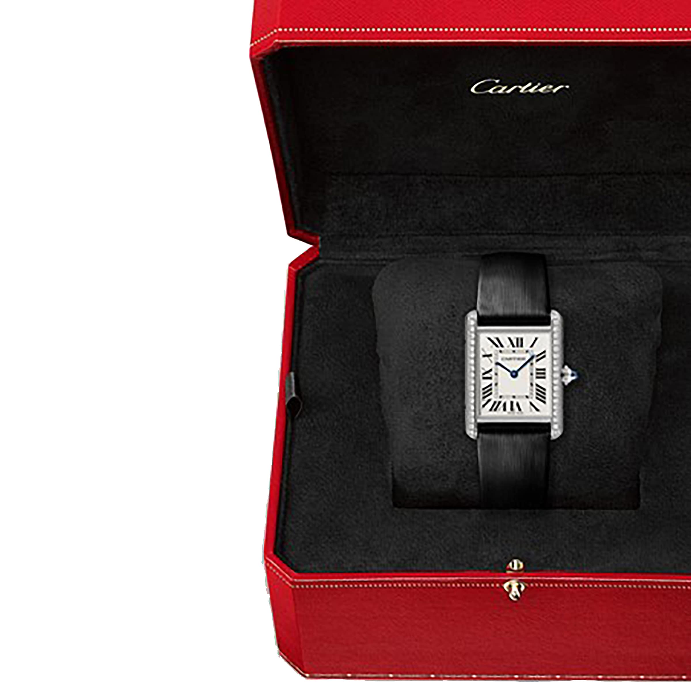 Cartier Tank Must watch, large model, quartz movement. Steel case, bezel set with 42 brilliant-cut diamonds-P17311176